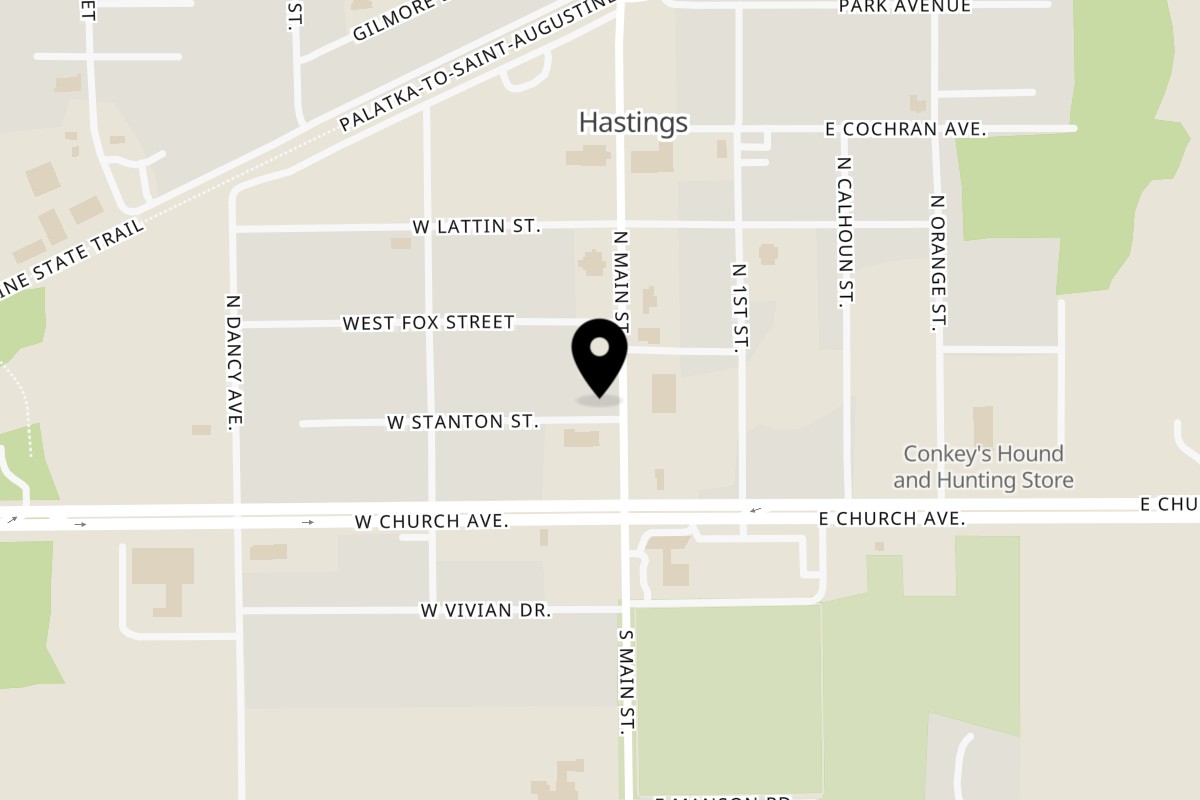 Map showing the location of Main St Pizza & Ice Cream on 125 N Main St in Hastings